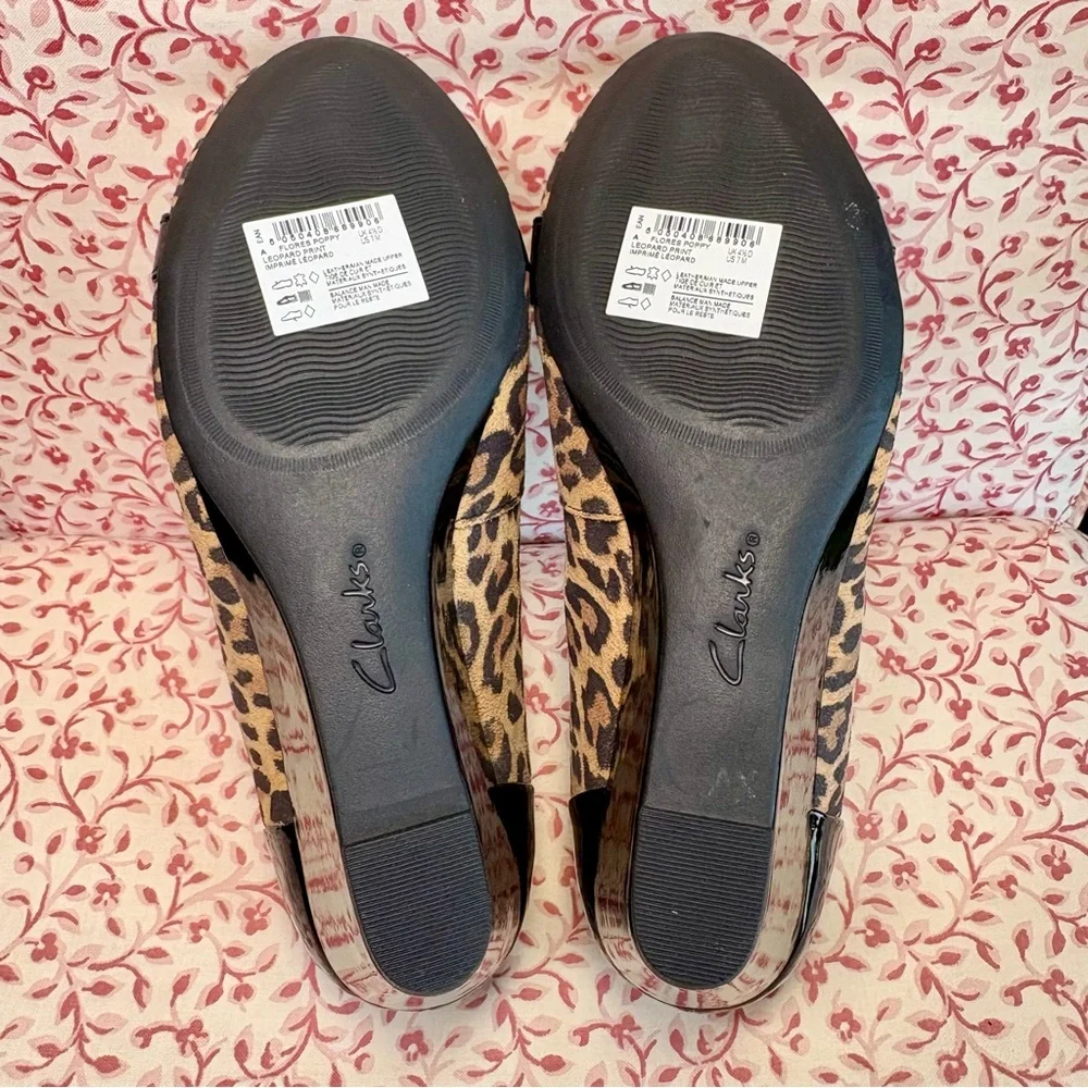 Clarks Leopard Flores Poppy Wedge Pumps
